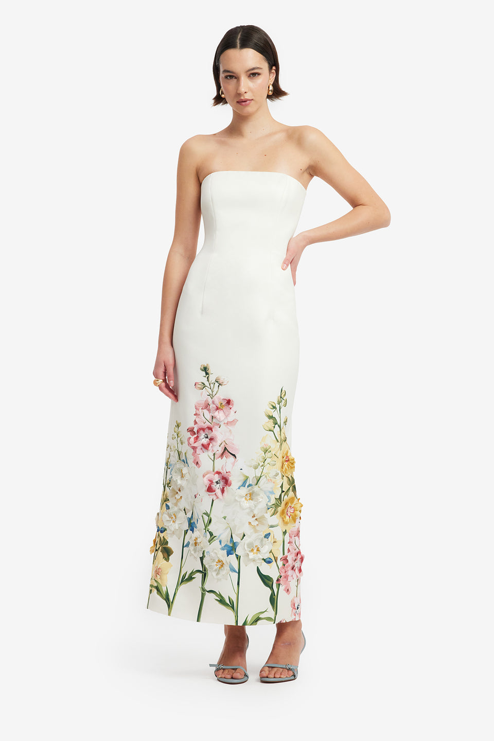 Rayna Embroidered Maxi Dress - Snapdragon Print in Snow Dress Maxi