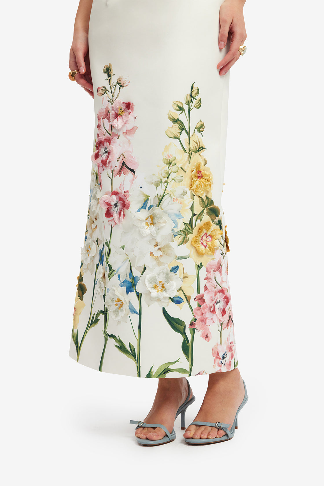 Rayna Embroidered Maxi Dress - Snapdragon Print in Snow Dress Maxi