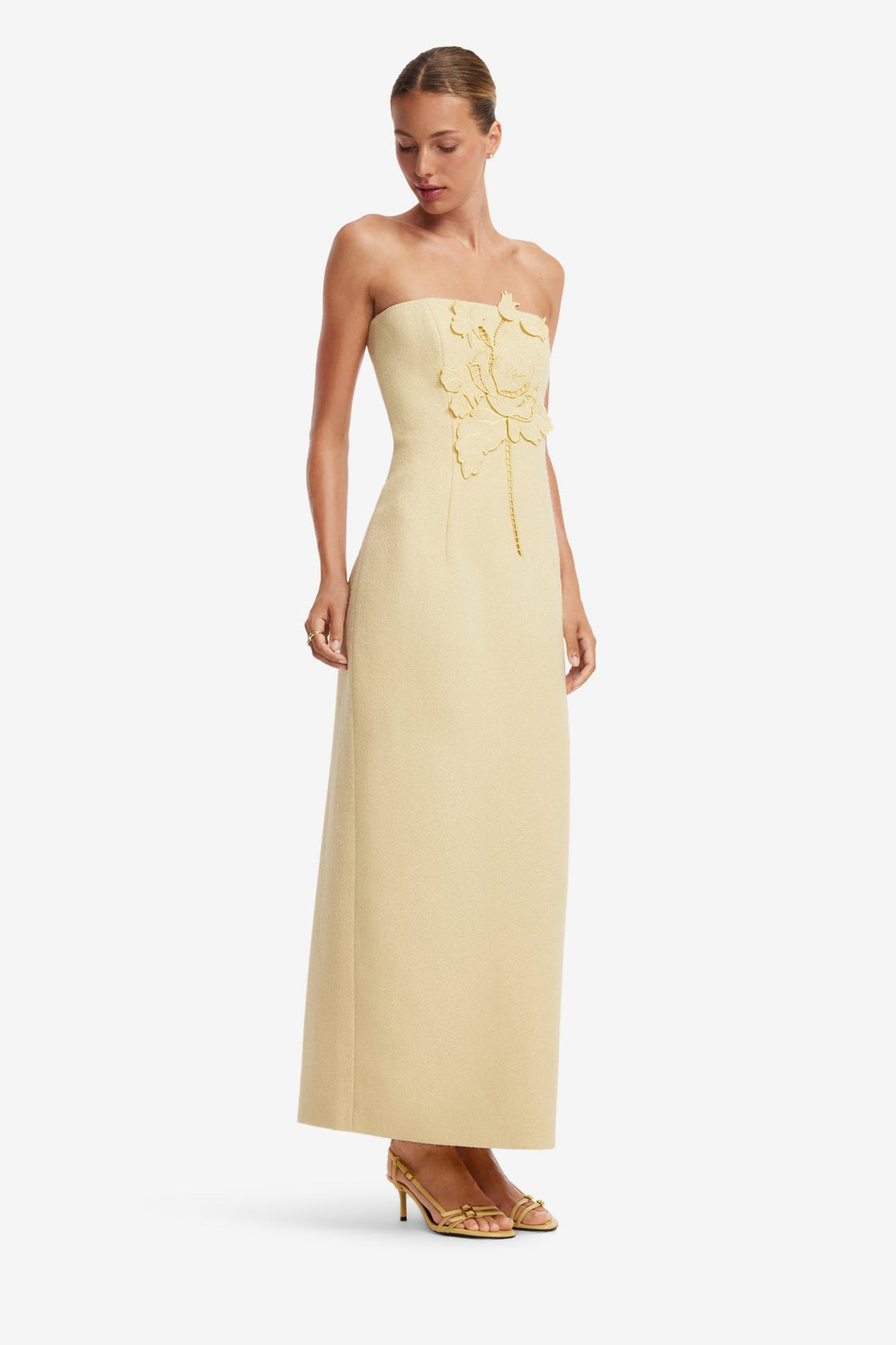 Rayna Applique Tweed Maxi Dress - Dusty Yellow Dress Maxi