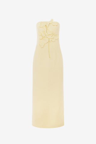 Rayna Applique Tweed Maxi Dress - Dusty Yellow Dress Maxi