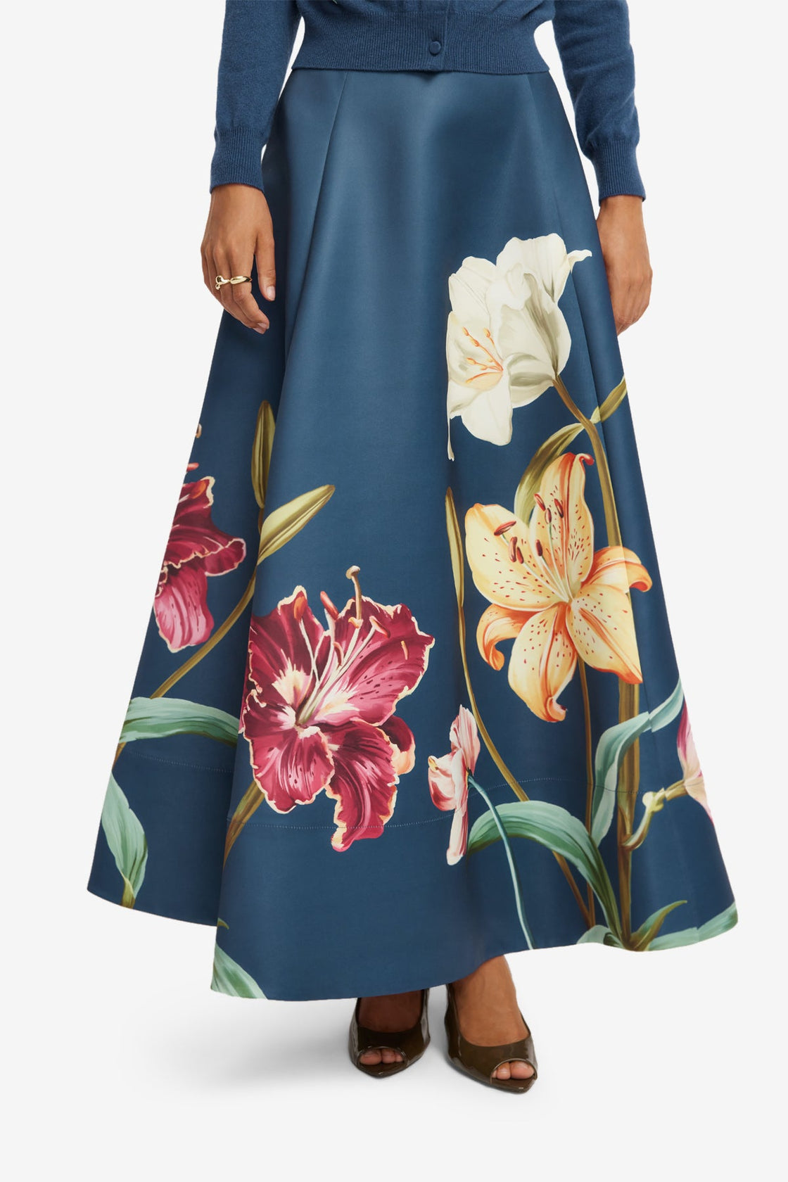 Elina Maxi Skirt - Lily Print in Indigo Skirts