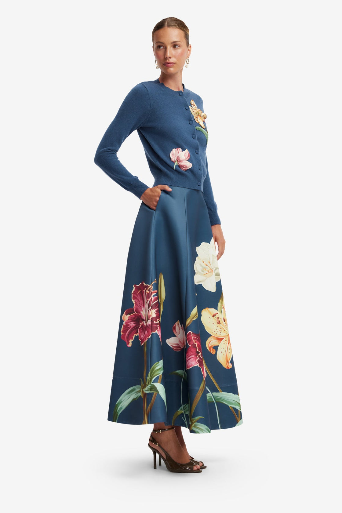 Elina Maxi Skirt - Lily Print in Indigo Skirts