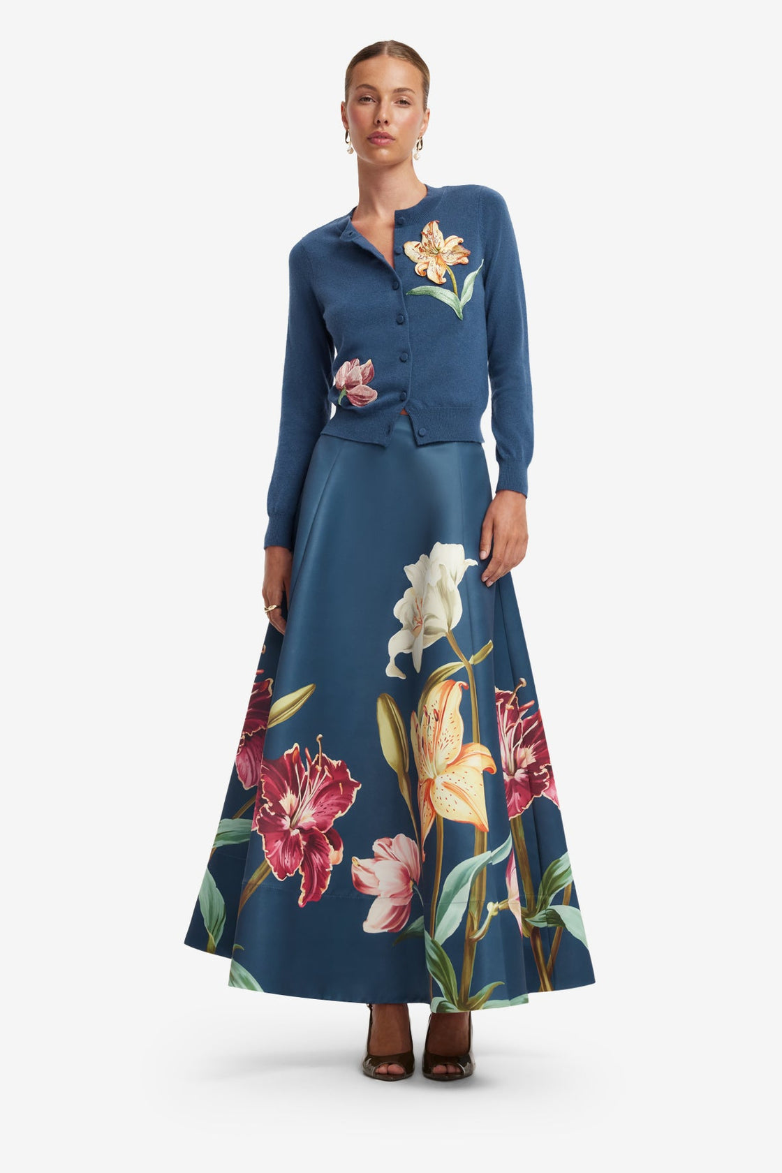 Elina Maxi Skirt - Lily Print in Indigo Skirts