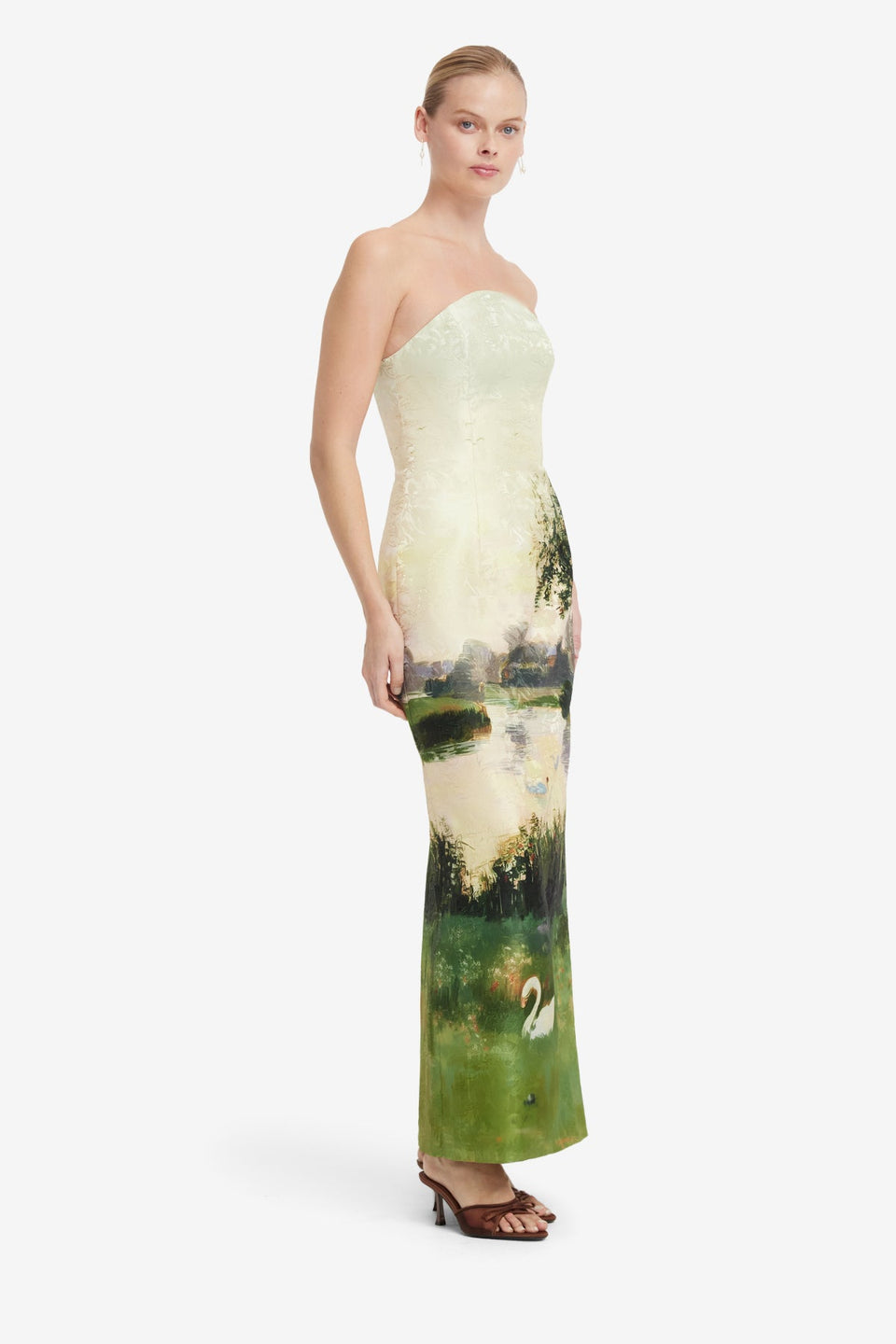 Ava Jacquard Bustier Maxi Dress - Serene Print Dress Maxi