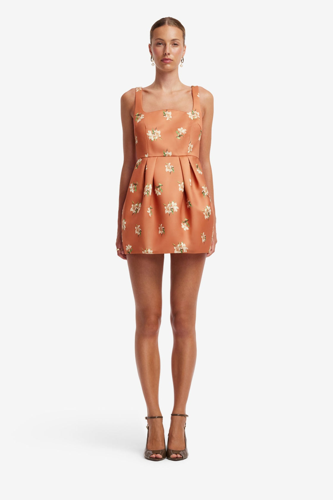 Piper Bell Shape Mini Dress - Lily Print in Ochre Dress Mini