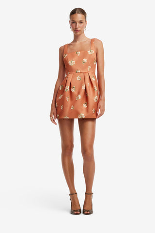 Piper Bell Shape Mini Dress - Lily Print in Ochre Dress Mini