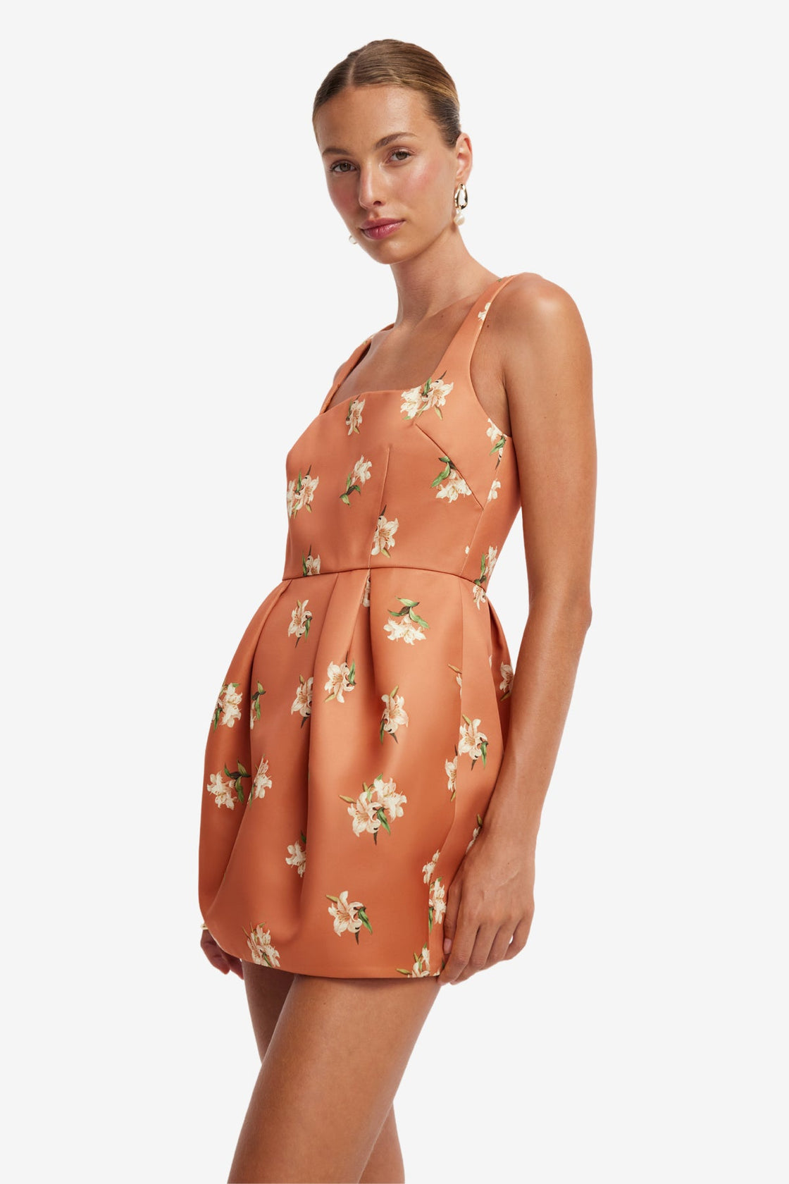 Piper Bell Shape Mini Dress - Lily Print in Ochre Dress Mini