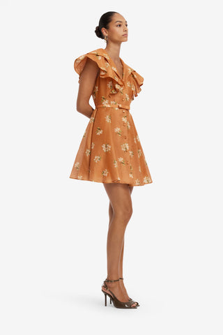 Isla Mini Dress - Lily Print in Ochre Dress Mini