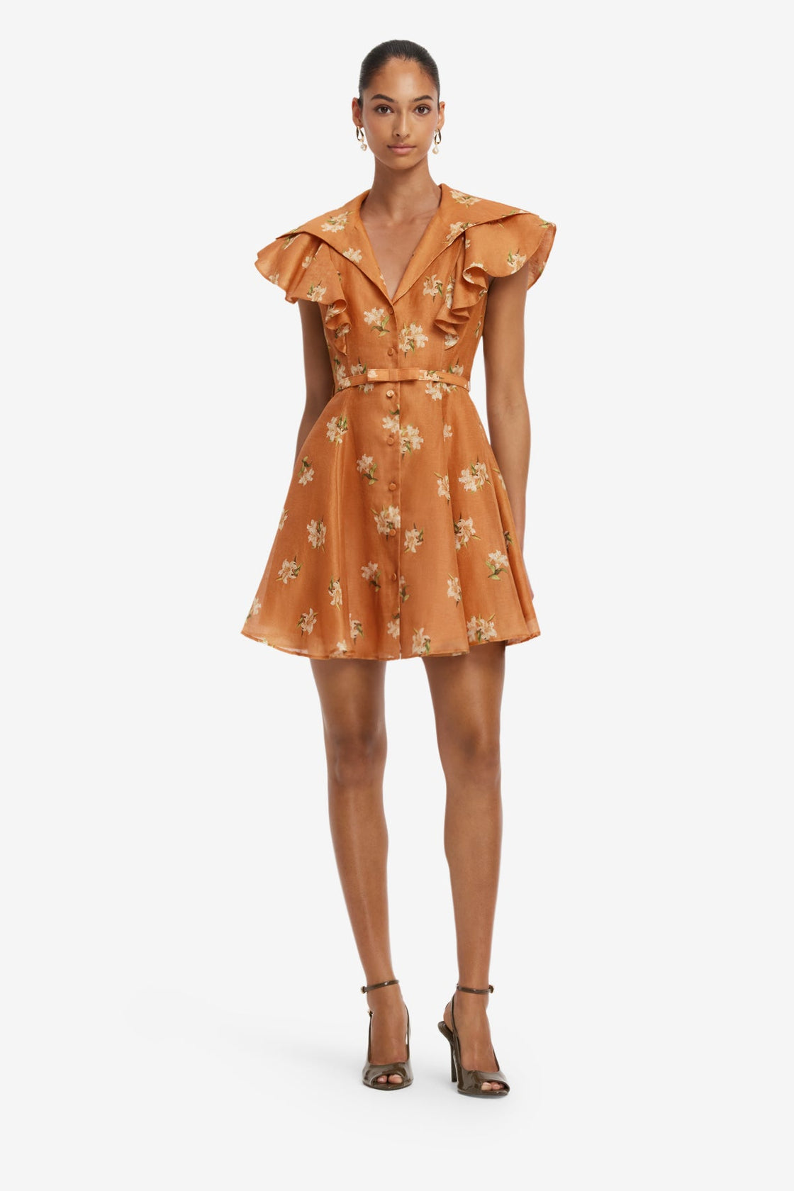 Isla Mini Dress - Lily Print in Ochre Dress Mini