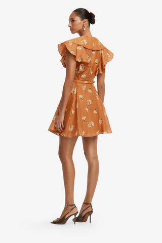 Isla Mini Dress - Lily Print in Ochre Dress Mini