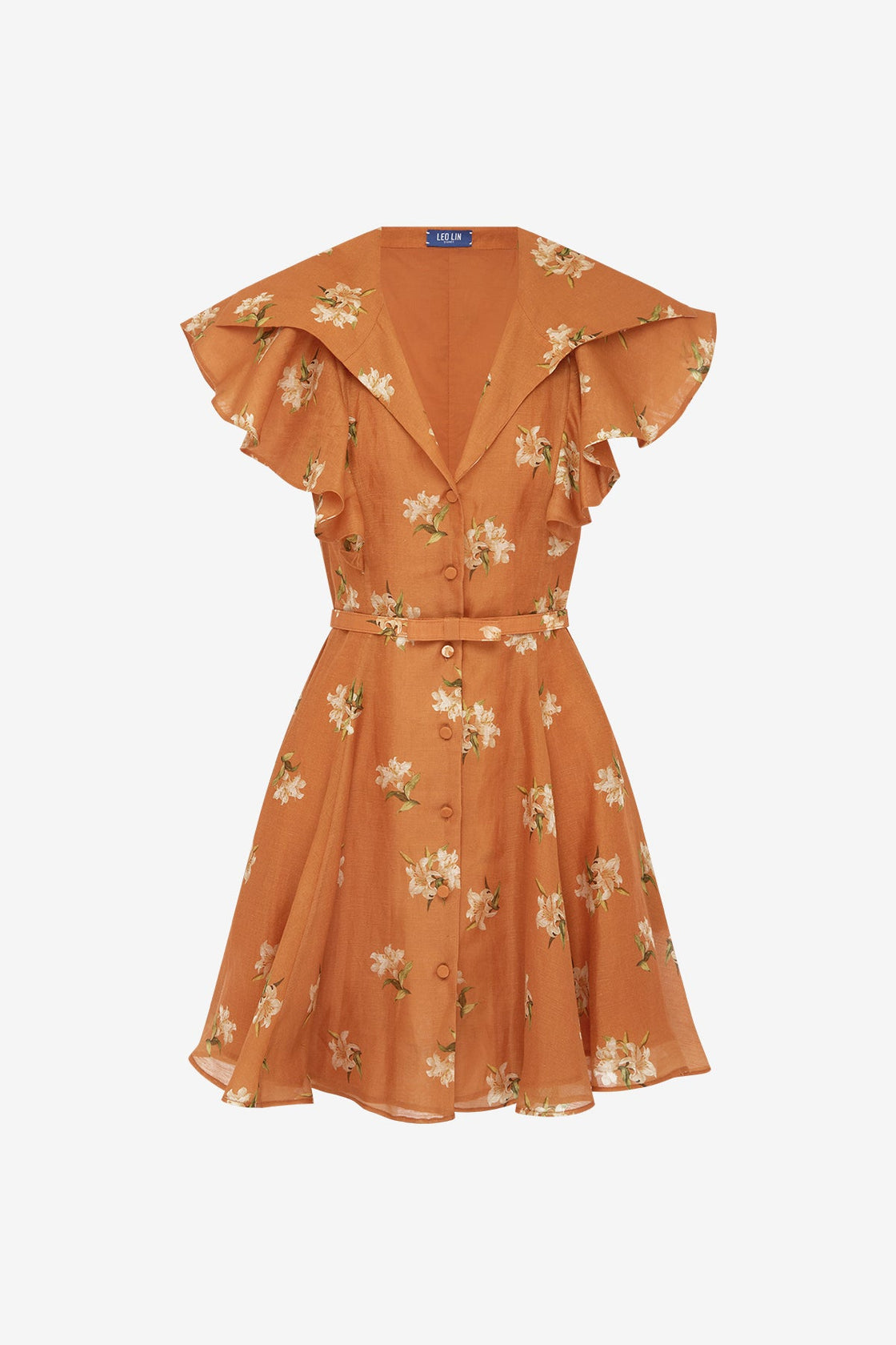 Isla Mini Dress - Lily Print in Ochre Dress Mini