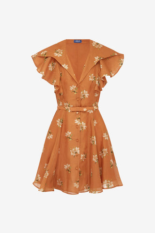 Isla Mini Dress - Lily Print in Ochre Dress Mini