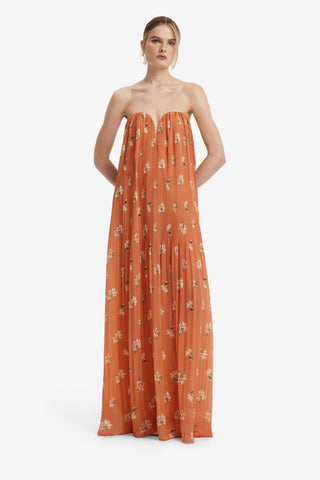 Dahlia Gown - Lily Print in Ochre Dress Maxi