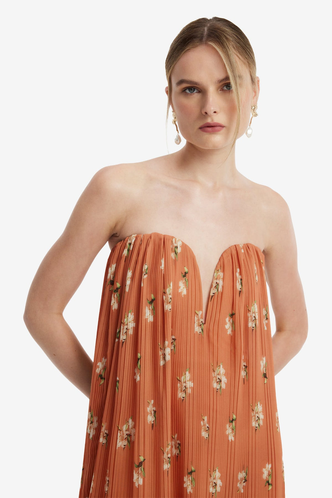 Dahlia Gown - Lily Print in Ochre Dress Maxi