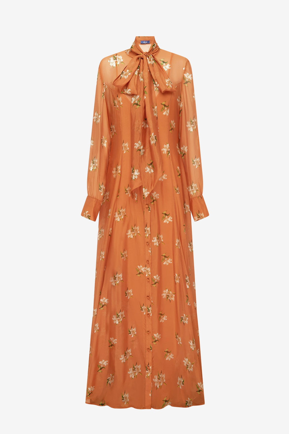 Lilith Tie Neck Maxi Dress - Lily Print in Ochre Dress Maxi