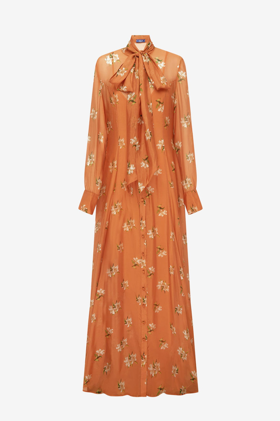 Lilith Tie Neck Maxi Dress - Lily Print in Ochre Dress Maxi