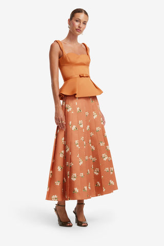 June Pleated Maxi Skirt - Lily Print in Ochre Skirts