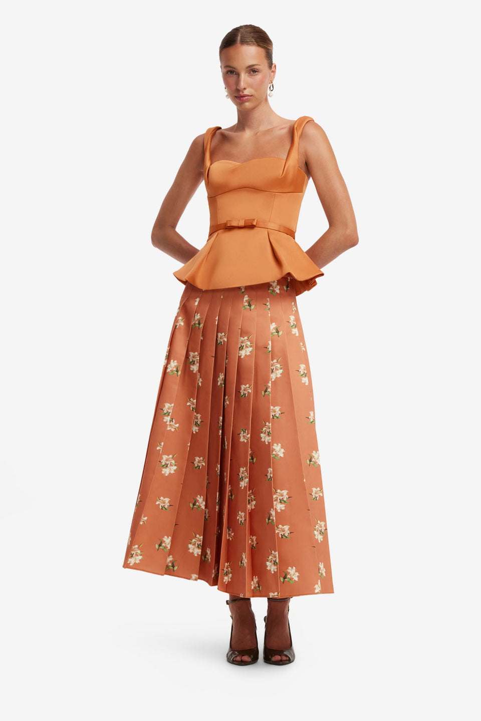 June Pleated Maxi Skirt - Lily Print in Ochre Skirts