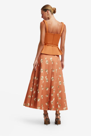 June Pleated Maxi Skirt - Lily Print in Ochre Skirts