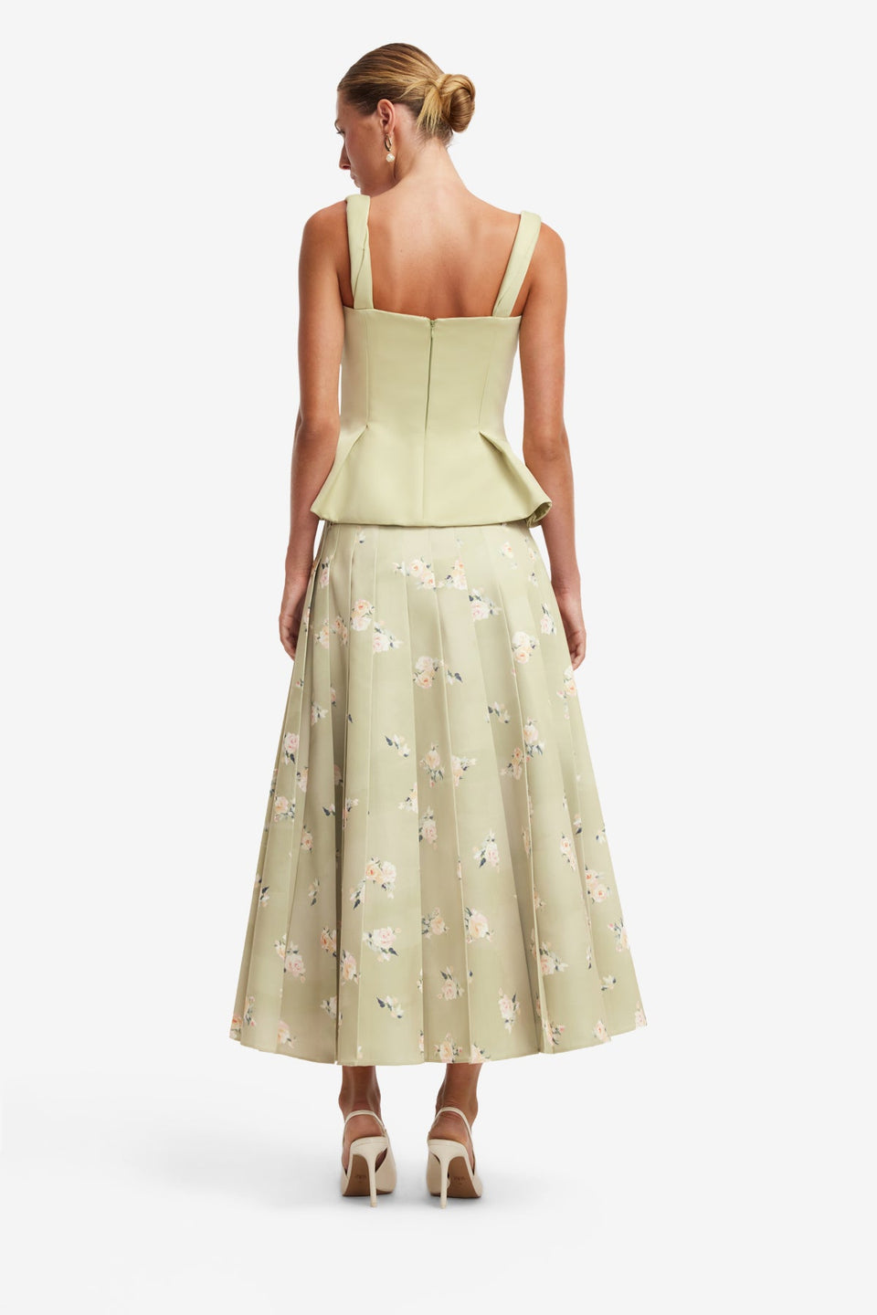 June Pleated Maxi Skirt - Pistachio Rose Print Skirts