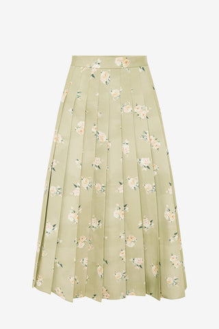 June Pleated Maxi Skirt - Pistachio Rose Print Skirts