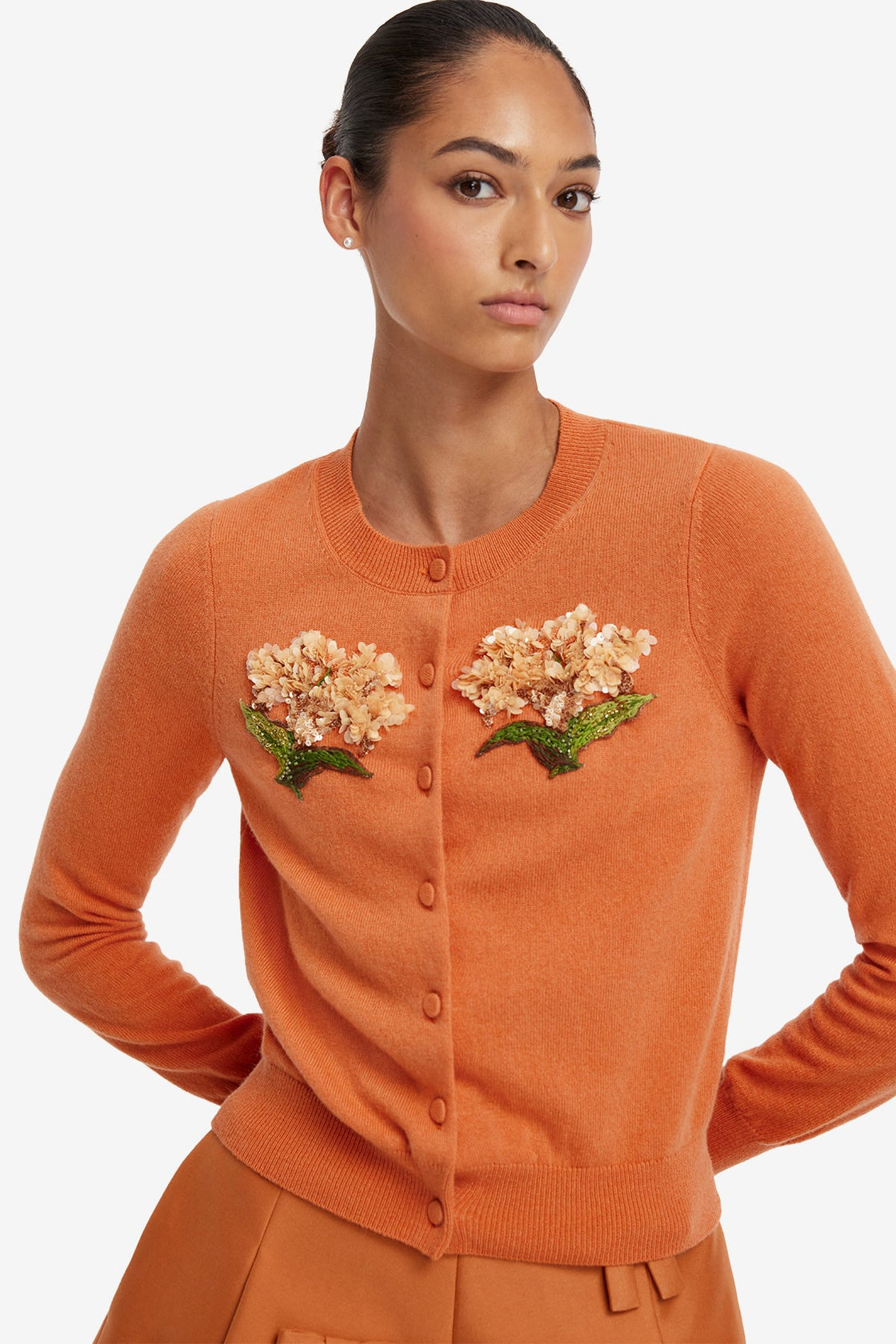 Claire Embellished Cashmere Blend Cardigan - Ochre Tops