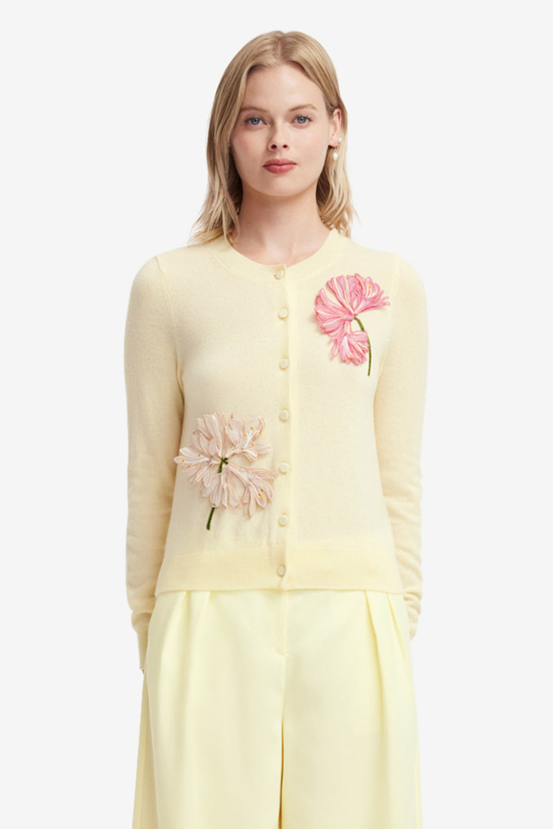 Claire Applique Cashmere Blend Cardigan - Agapanthus Print Tops