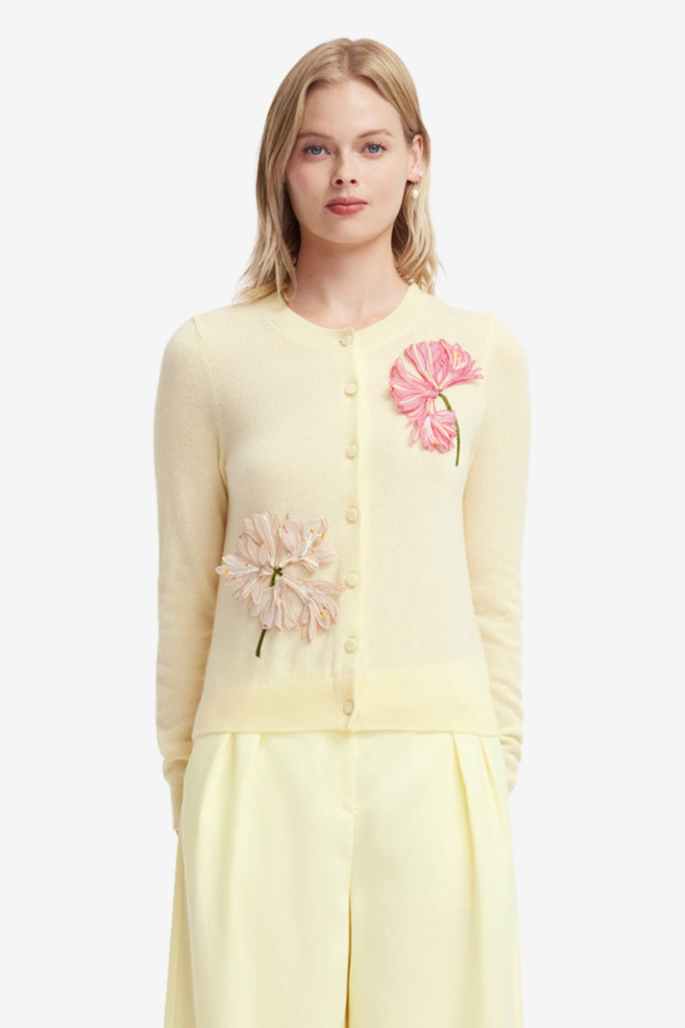 Claire Applique Cashmere Blend Cardigan - Agapanthus Print Tops