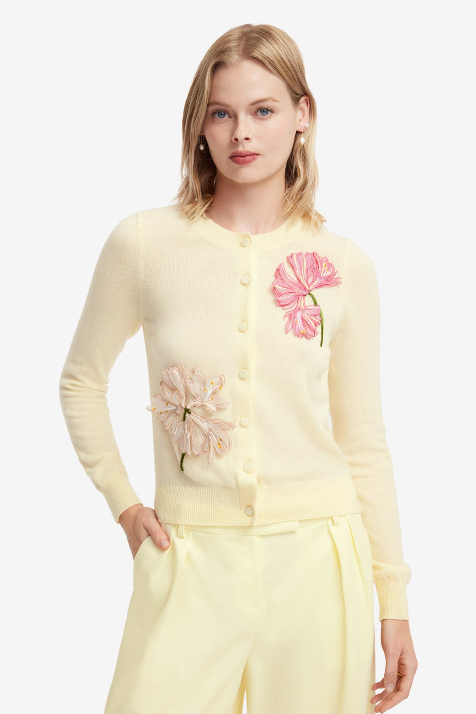Claire Applique Cashmere Blend Cardigan - Agapanthus Print Tops