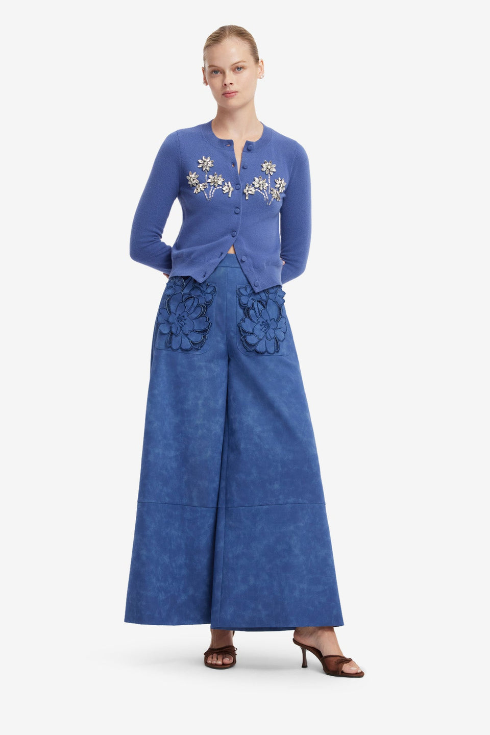 Christina Applique Vegan Suede Pants - Azure Pants
