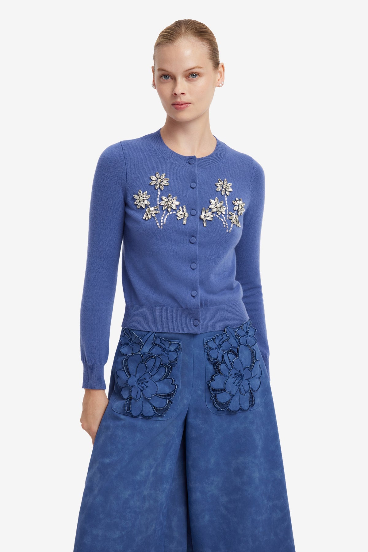 Claire Embellished Cashmere Blend Cardigan - Azure – LEO LIN