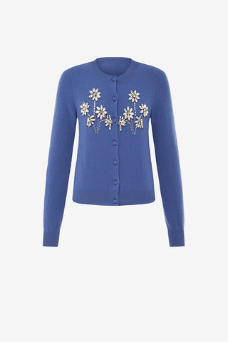 Claire Embellished Cashmere Blend Cardigan - Azure Tops