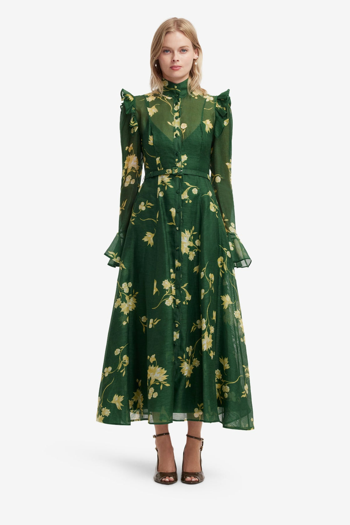 Katrina Butterfly Sleeve Midi Dress - Forest Print Dress Midi