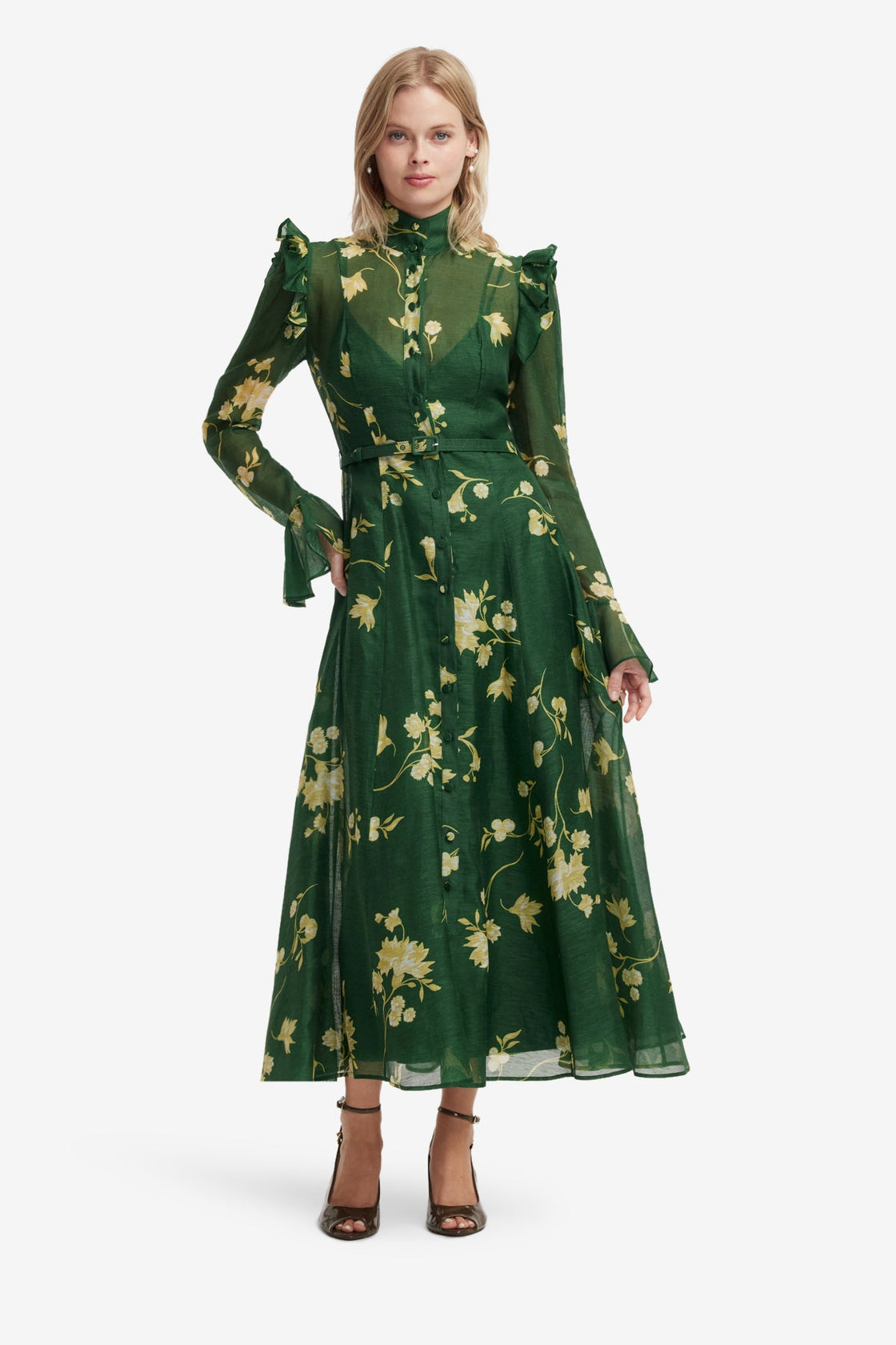 Katrina Butterfly Sleeve Midi Dress - Forest Print Dress Midi