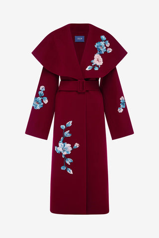 Joan Embroidered Wool Coat - Cosmos Print Coats