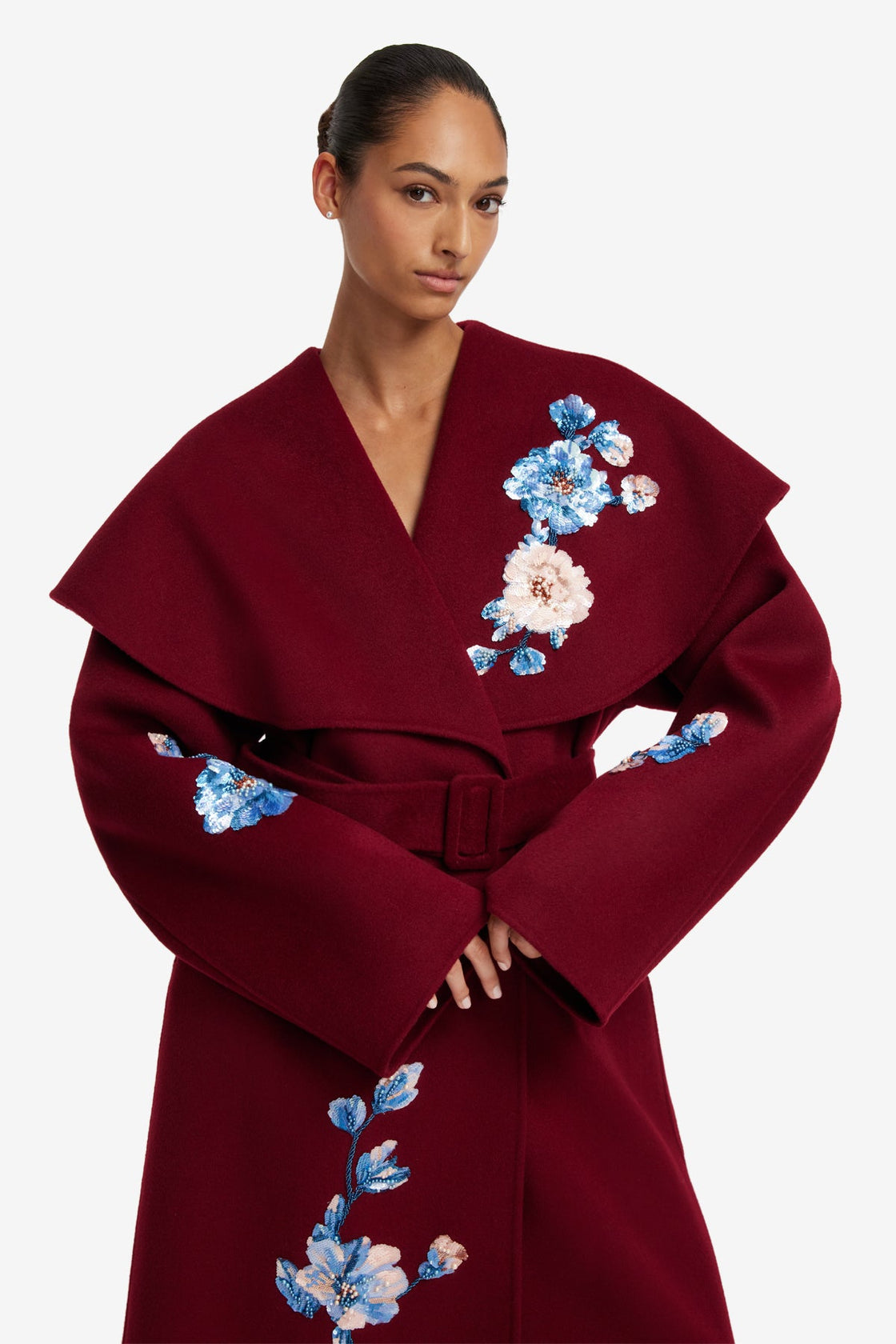 Joan Embroidered Wool Coat - Cosmos Print Coats