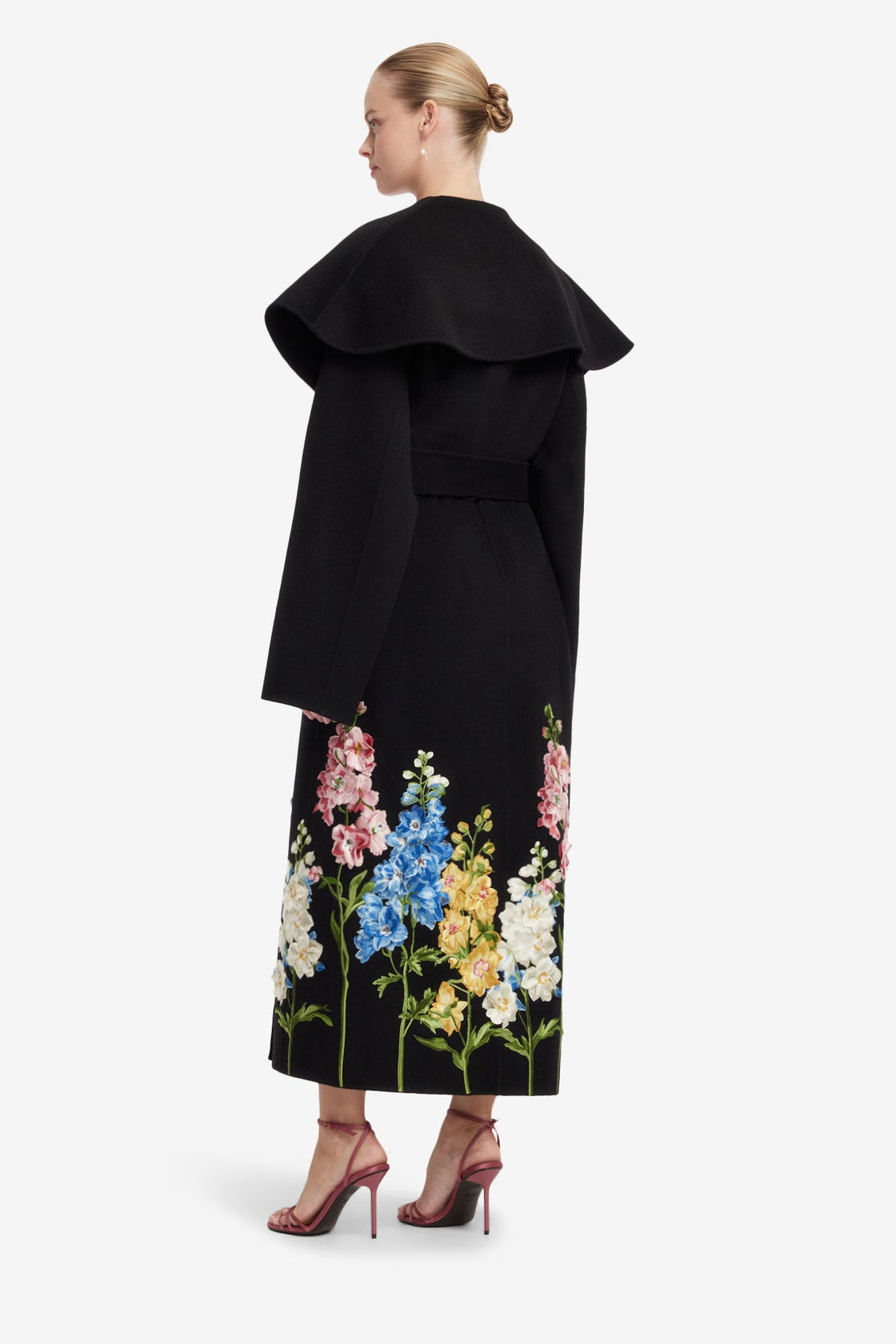 Joan Embroidered Wool Coat - Snapdragon Print in Ebony Coats