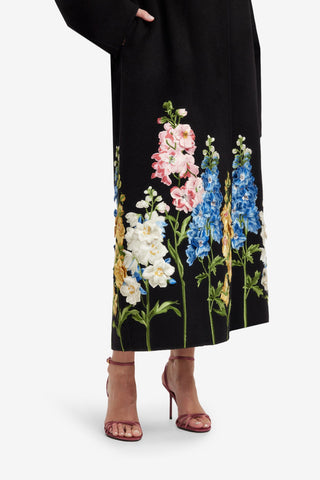 Joan Embroidered Wool Coat - Snapdragon Print in Ebony Coats