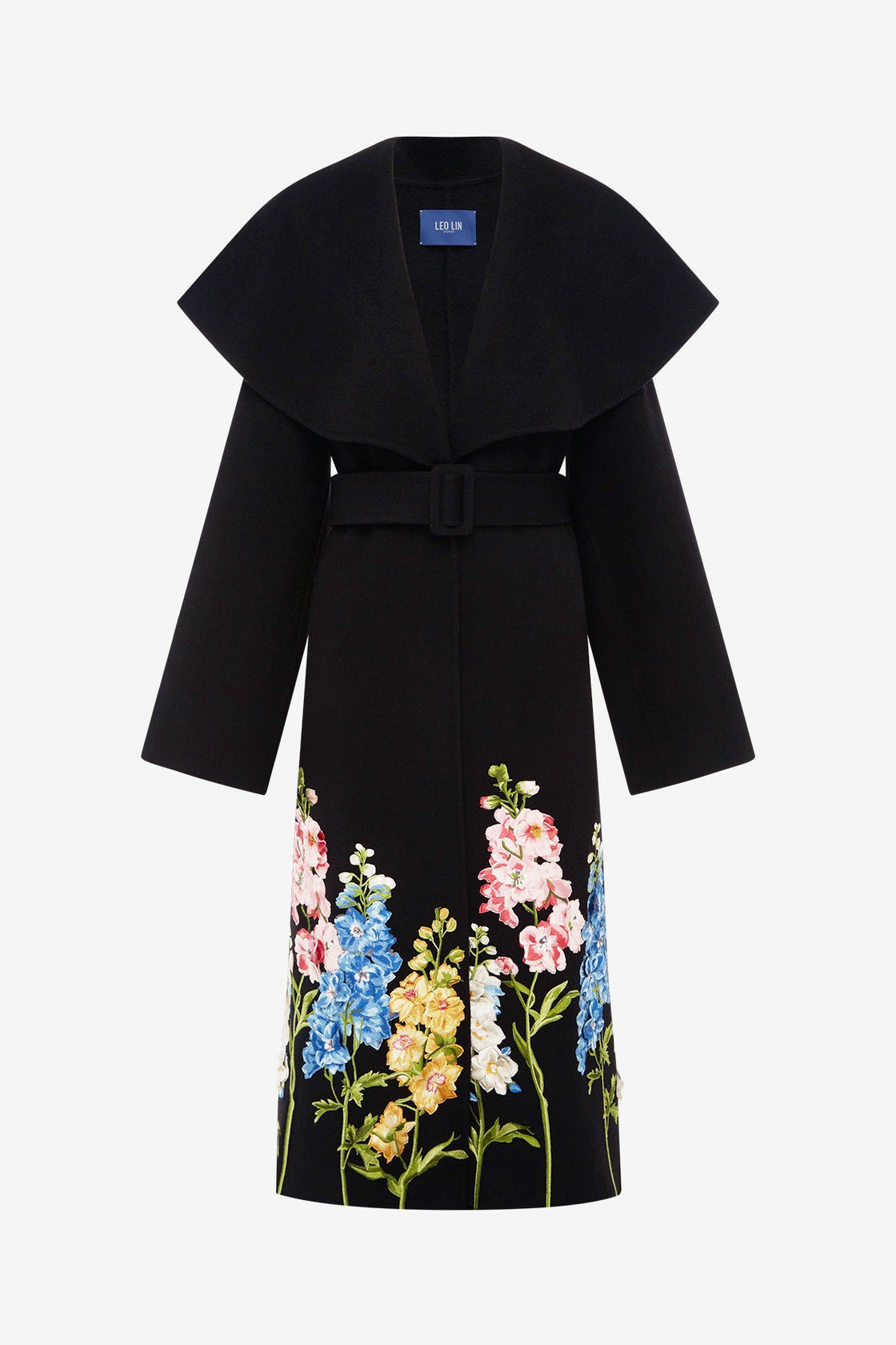 Joan Embroidered Wool Coat - Snapdragon Print in Ebony Coats