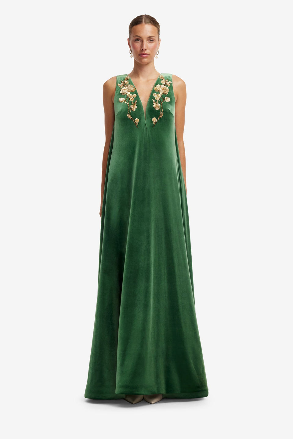 Agathy Velvet Embellished Gown - Forest Dress Maxi