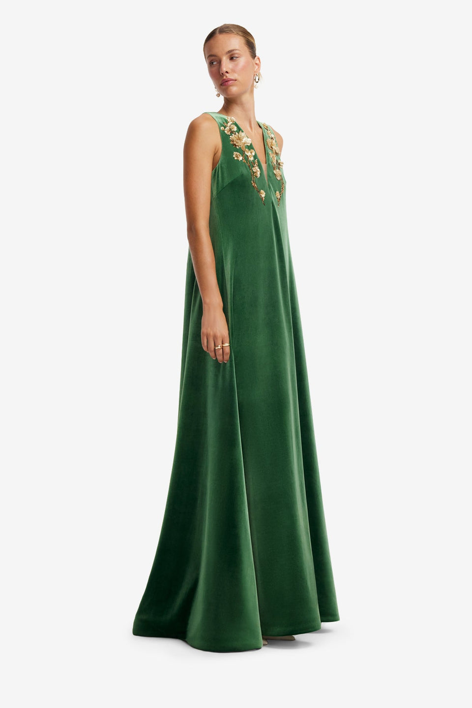 Agathy Velvet Embellished Gown - Forest Dress Maxi