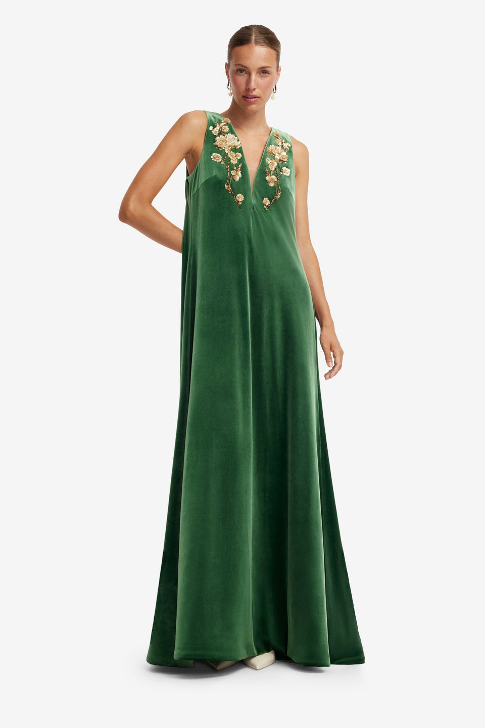 Agathy Velvet Embellished Gown - Forest Dress Maxi
