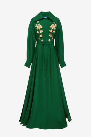 Josephine Embellished Silk Gown - Forest Dress Maxi