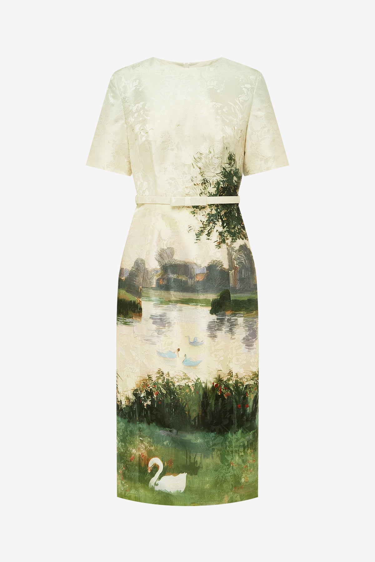 Elizabeth Jacquard Short Sleeve Midi Dress - Serene Print – LEO LIN