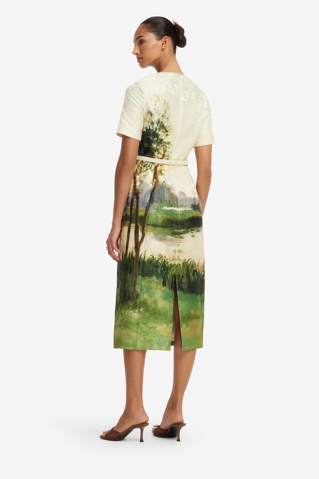 Elizabeth Jacquard Short Sleeve Midi Dress  - Serene Print Dress Midi