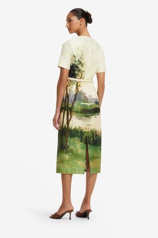 Elizabeth Jacquard Short Sleeve Midi Dress  - Serene Print Dress Midi