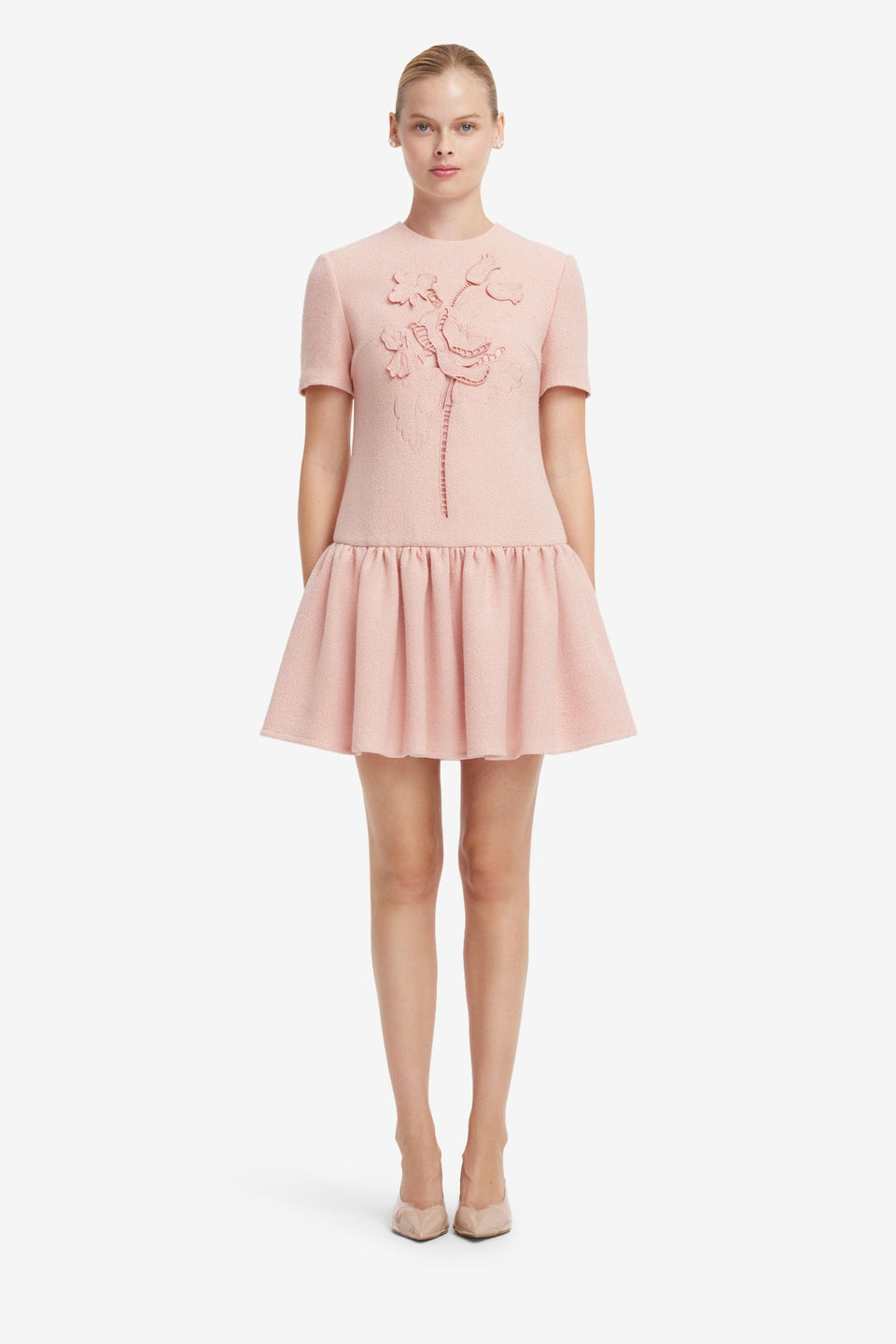 Joyce Applique Tweed Short Sleeve Mini Dress - Dusty Pink Dress Mini
