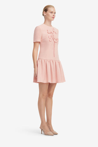 Joyce Applique Tweed Short Sleeve Mini Dress - Dusty Pink Dress Mini