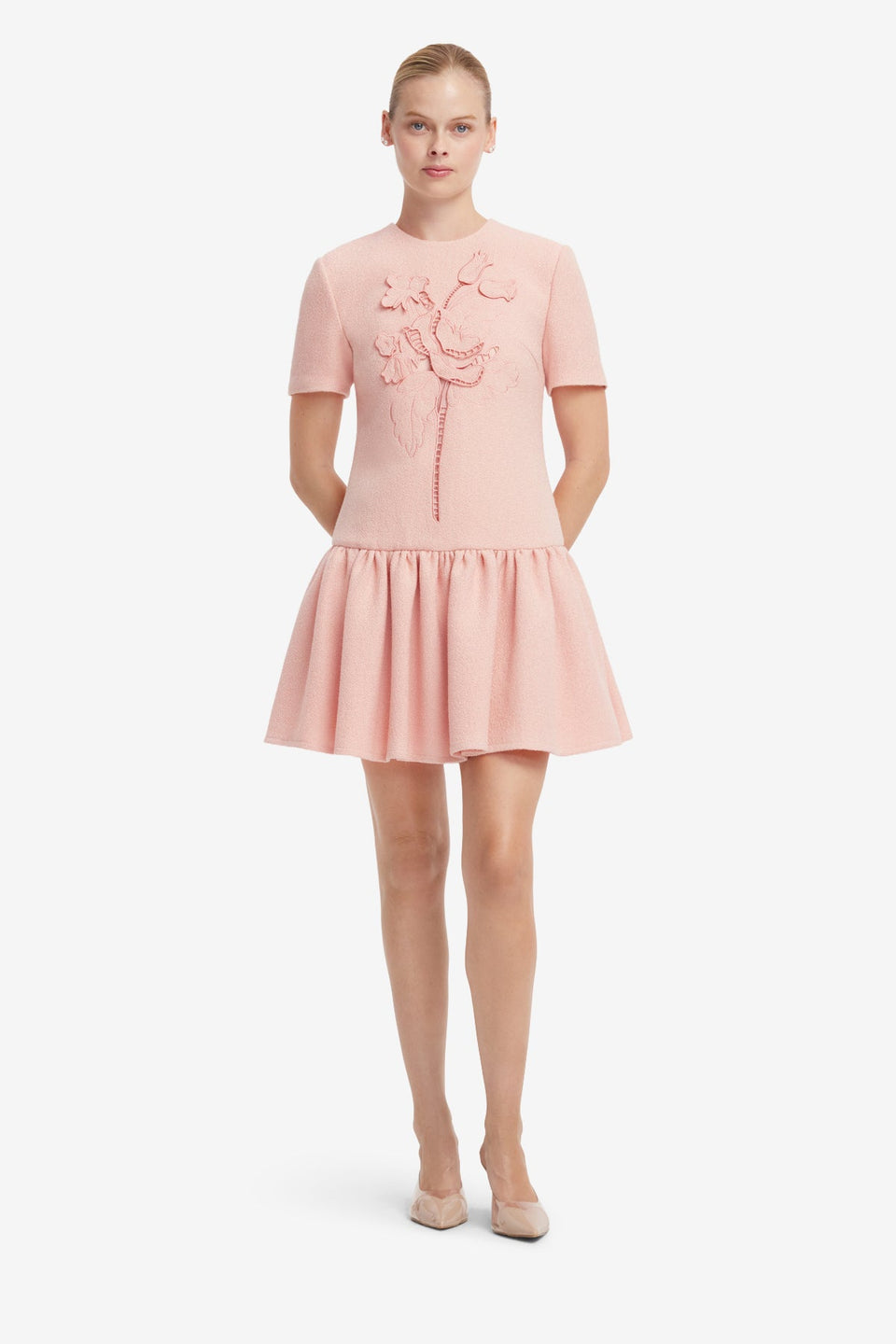 Joyce Applique Tweed Short Sleeve Mini Dress - Dusty Pink Dress Mini