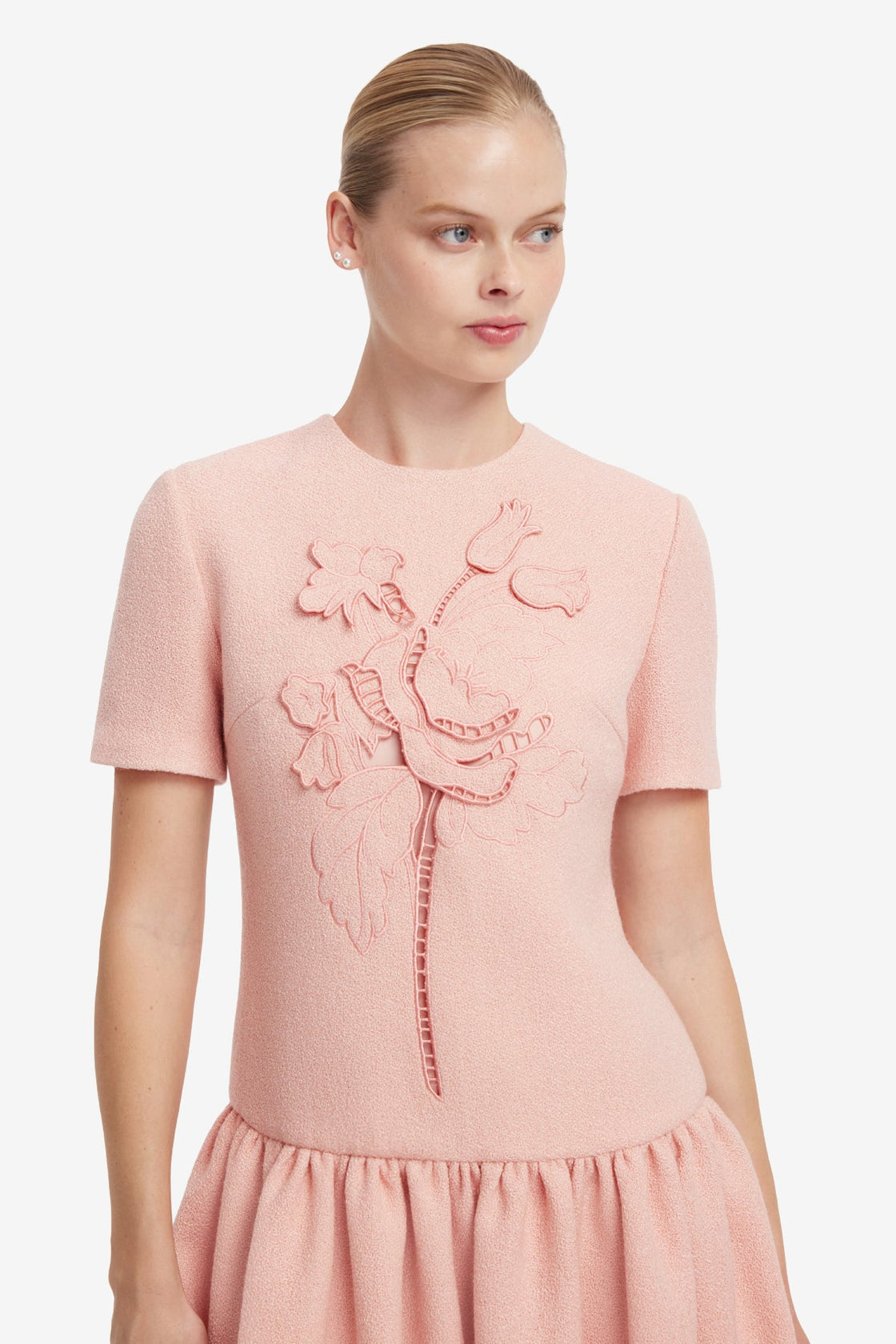 Joyce Applique Tweed Short Sleeve Mini Dress - Dusty Pink Dress Mini